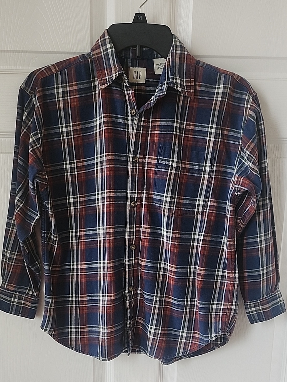 GAP Navy, Red, White & Green Plaid 100% Cotton Button-Down Shirt - Size Large